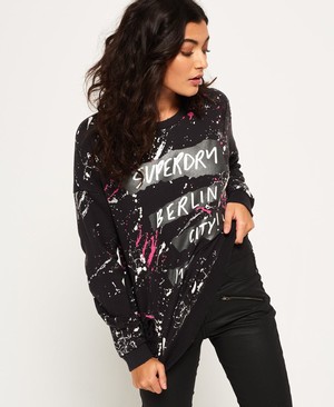 Superdry Splatter Punk Crew Női Pulóver Fekete | IGYON4835